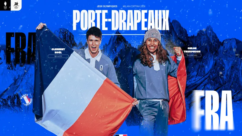 Visuels des porte-drapeaux de la délégation olympique à Millan-Cortina 2026