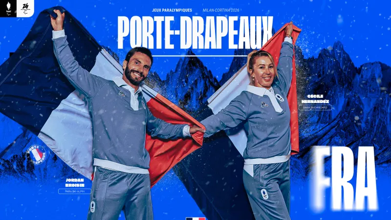 Visuels des porte-drapeaux paralympiques à Millan-Cortina 2026, Céclie Hernandez et Jordan Broisin