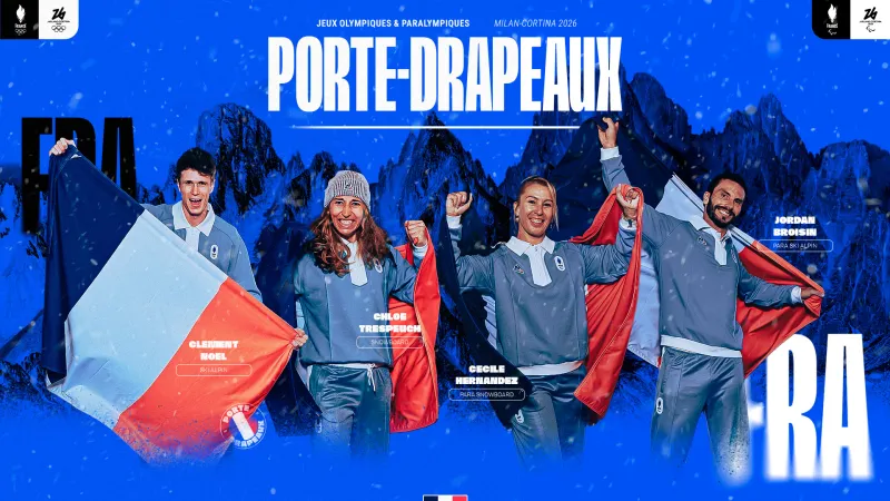 Visuels des 4 athlètes nommés porte-drapeaux de la délégation française à Milan-Cortina 2026