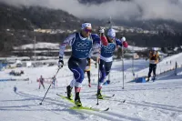 Richard Jouve et Lucas Chanavat à l'entraînement à Val di Fiemme