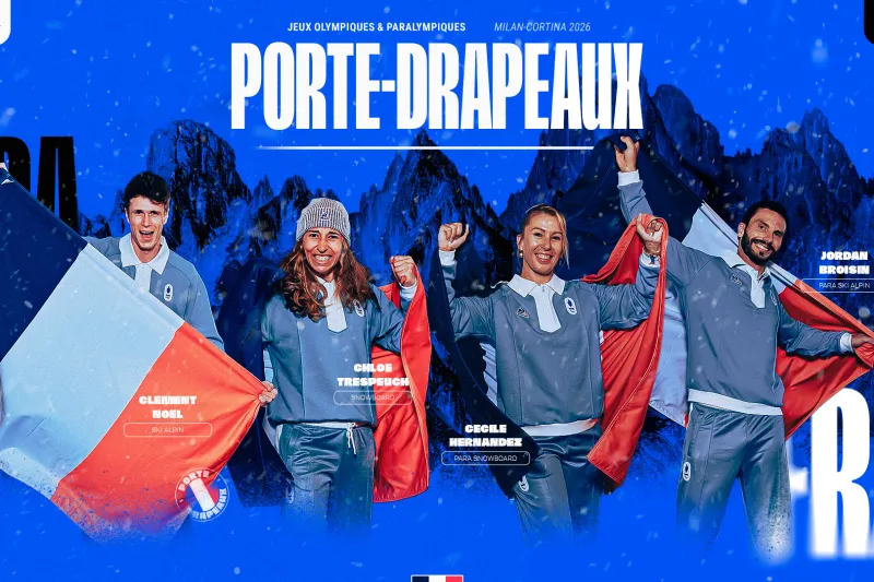 Visuels des 4 athlètes nommés porte-drapeaux de la délégation française à Milan-Cortina 2026